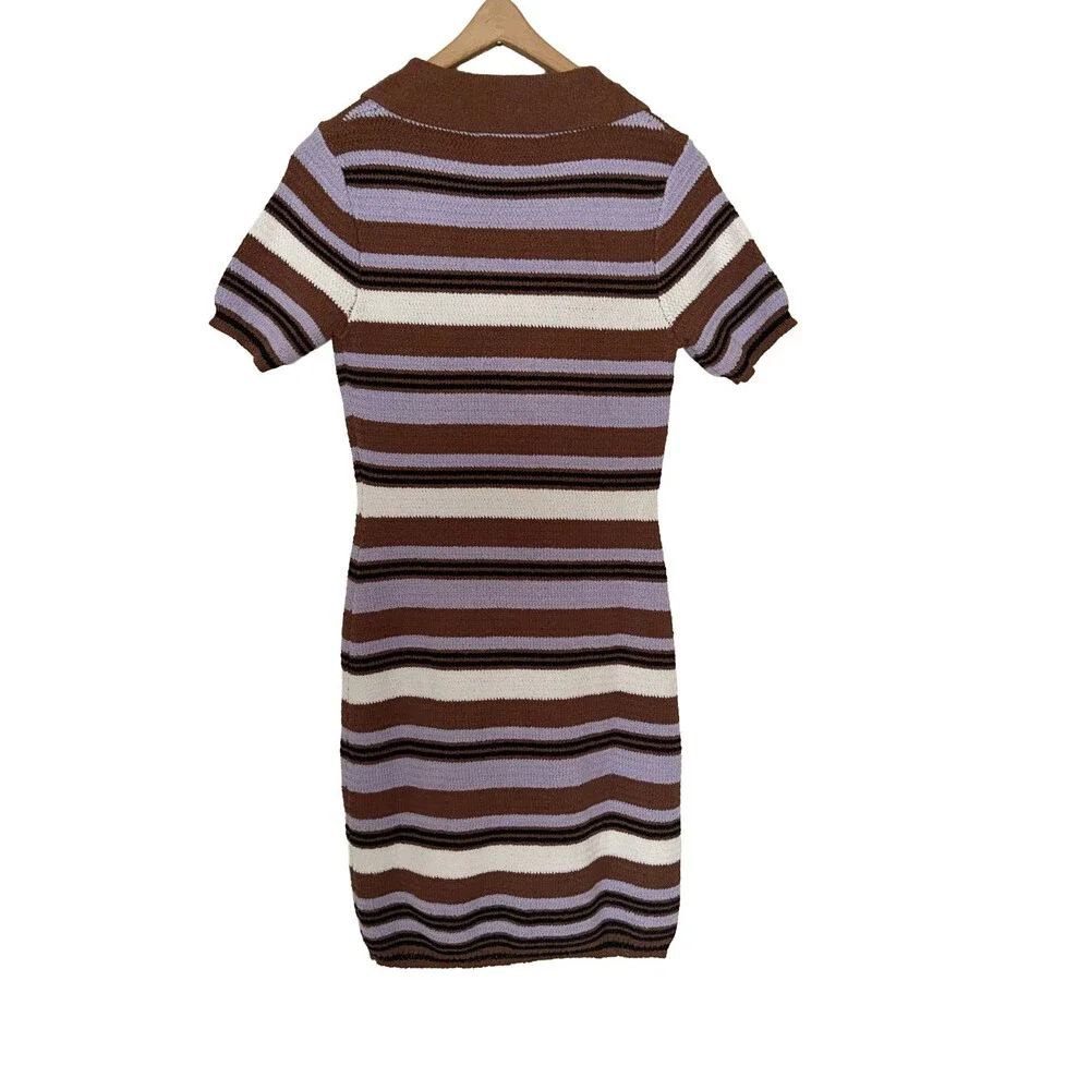 NEW Le Bop Sporty Stripes Bouclé Knit Polo Collared Mini Dress Size M